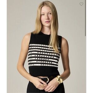 J.CREW. Embellished Sweater Shell Small Black Cream NEW Mirrors Career CG794